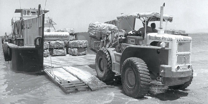 Unloading supplies on Barrow Island.