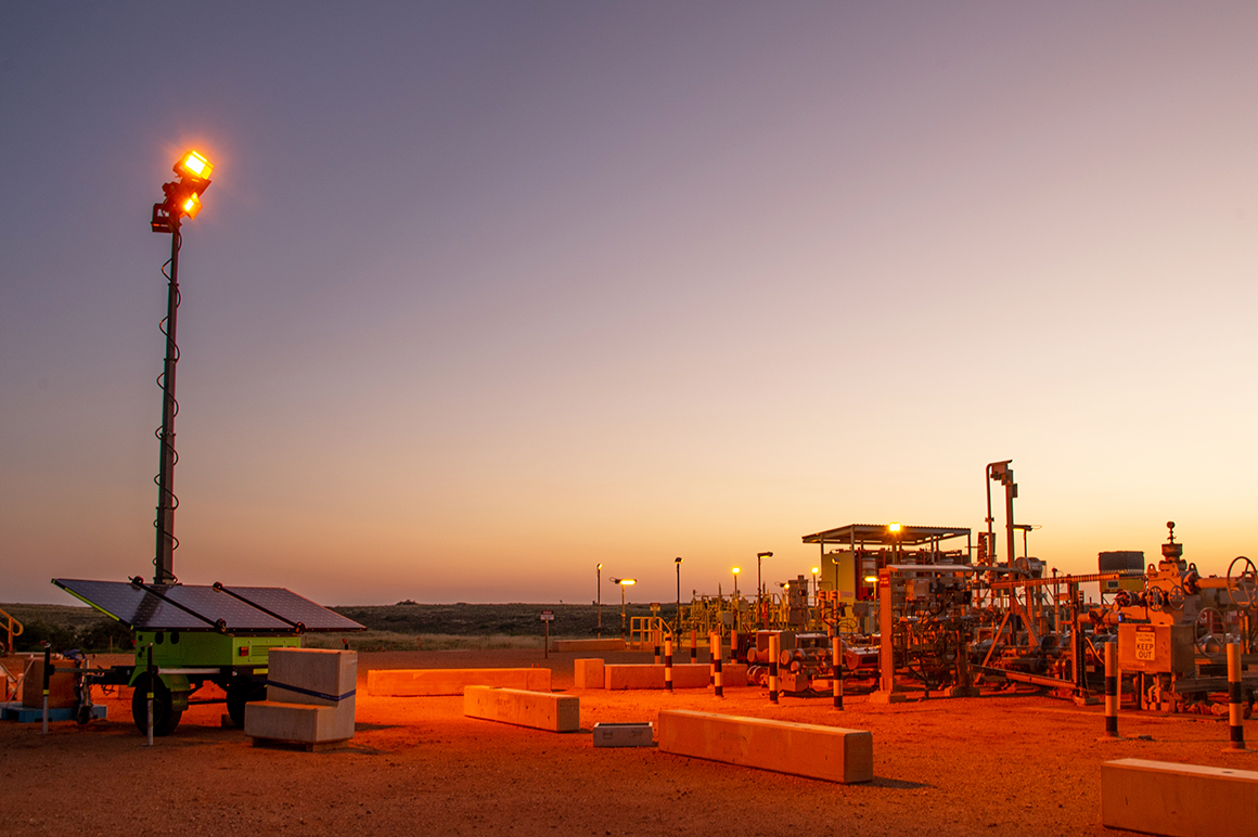 Mobile solar lighting towers on Barrow Island. Mobile solar lighting towers on Barrow Island.