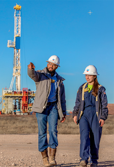 Yas Marina workers at the Permian Basin oil rig site.